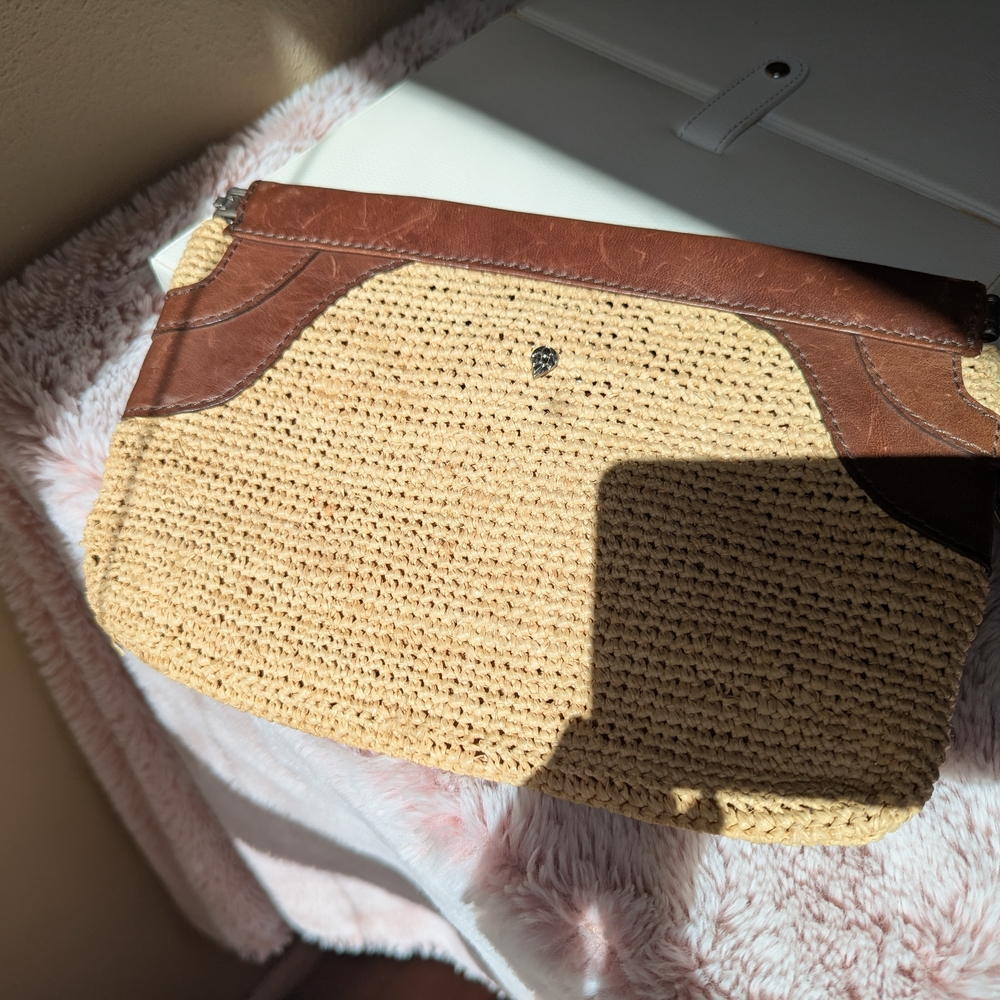 Helen Kaminski Natural Straw and Dark Brown Leather Wristlet Clutch - Picture 14 of 16